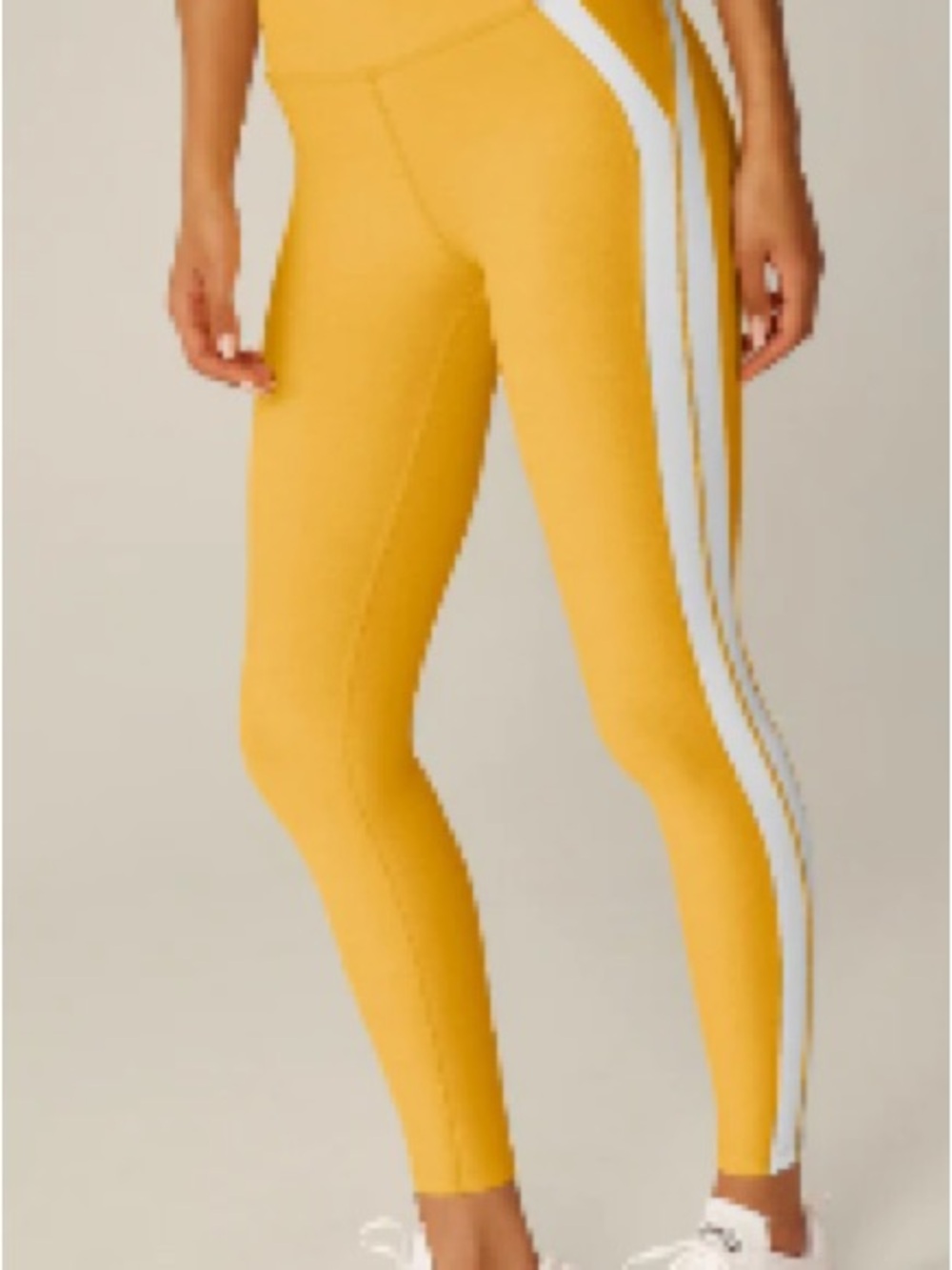 Beyond Yoga Sunflower Heat Heather Leggings with White Side Stripe Cropped